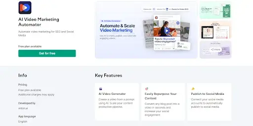 Home page of AI Video Marketing Automator AI Video Marketing automater - Home page - Marketing ai assistant
