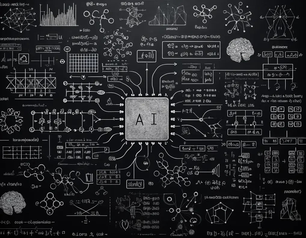 AI algorithms are written on blackboard