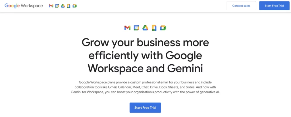 Homepage of Google workspace