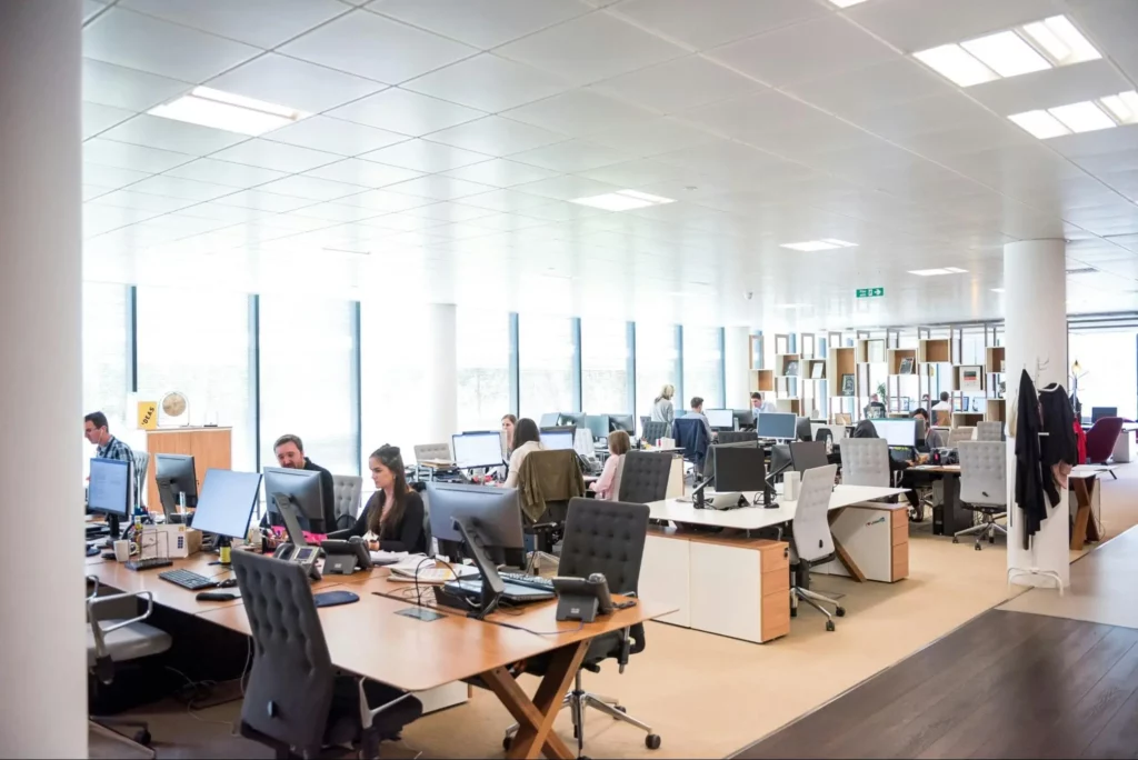 Employees working in a customer care center