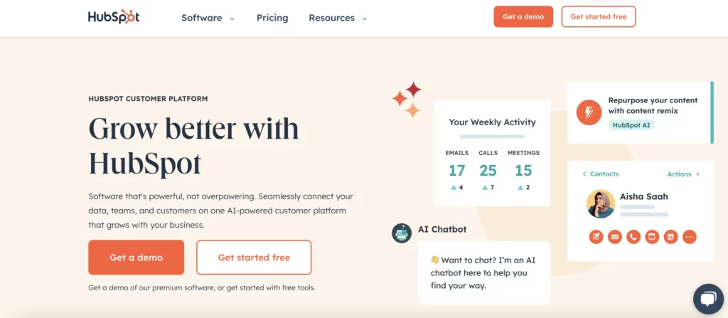 Homepage of Hubspot