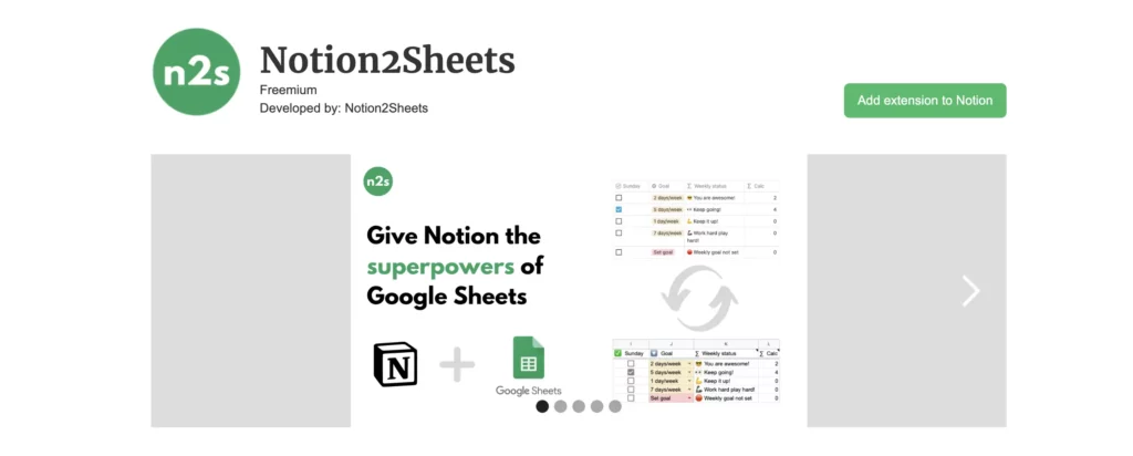 Notion2sheets extension helps integrating with notion