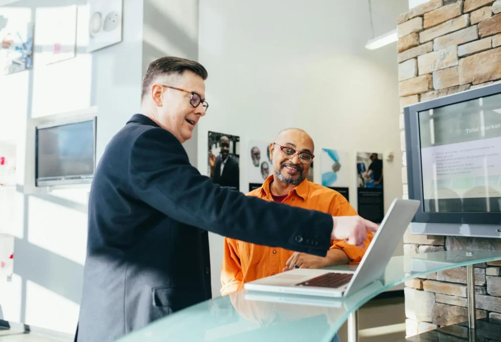 A man explaining his product to customer