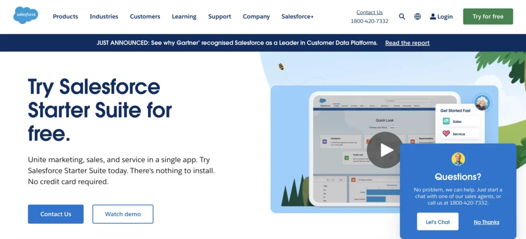 Homepage of Salesforce