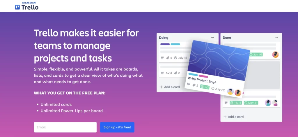 Homepage of Trello