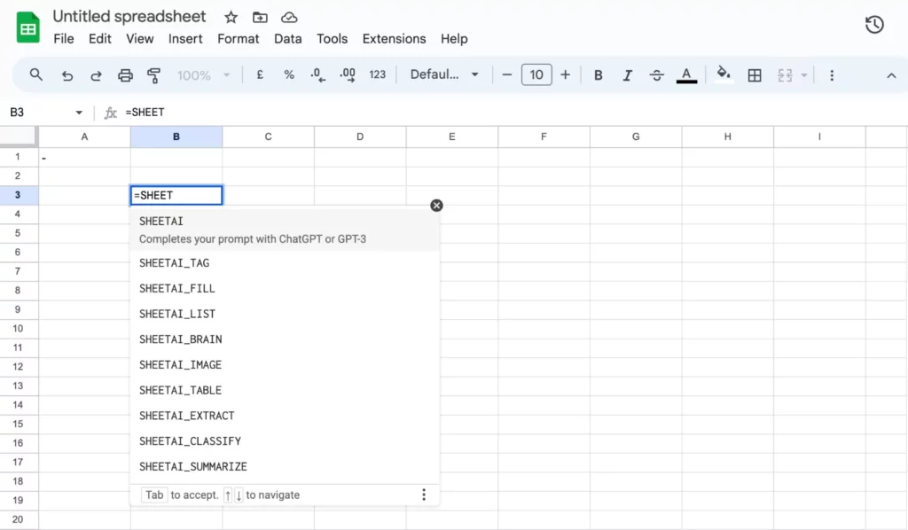 SheetAI.app interface in Google Sheets for analysis