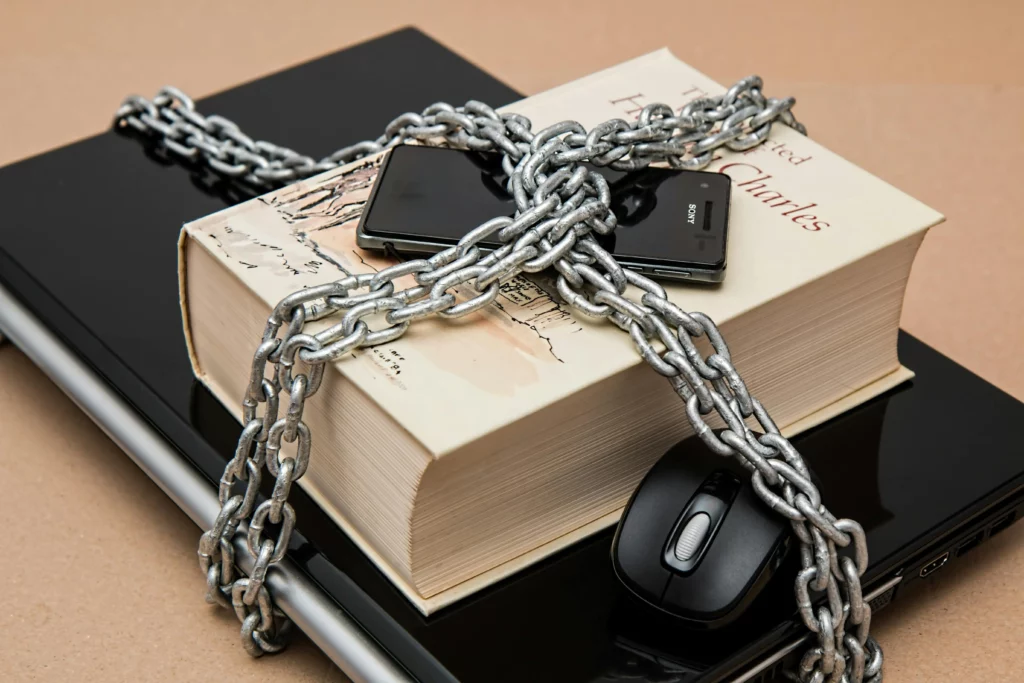 gadgets and book are covered under chain