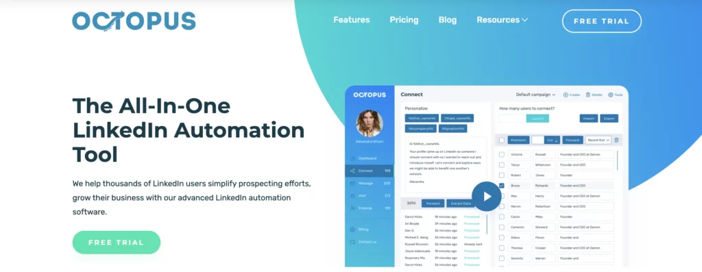 homepage of octopus CRM: LinkedIn automation tool