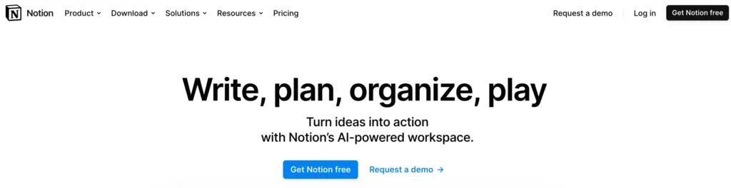  homepage of notion opened in the browser 