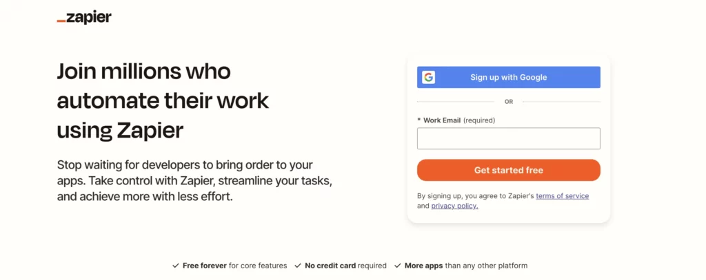  homepage of zapier