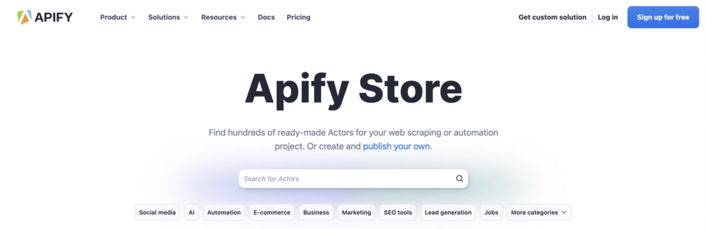  homepage of Apify 