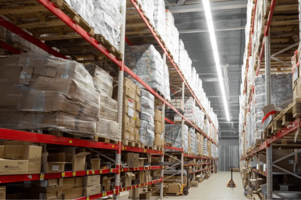 Boxes being stacked in a warehouse