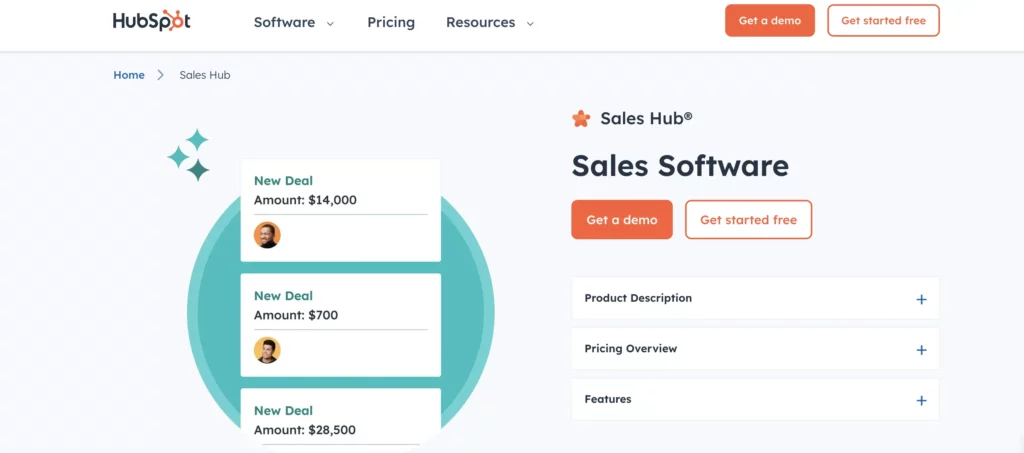 Homepage of Hubspot Sales Hub