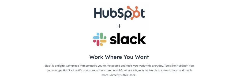 Homepage of hubspot and slack integration