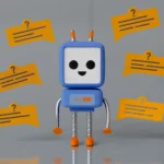 a robot surrounded by 6 message icons