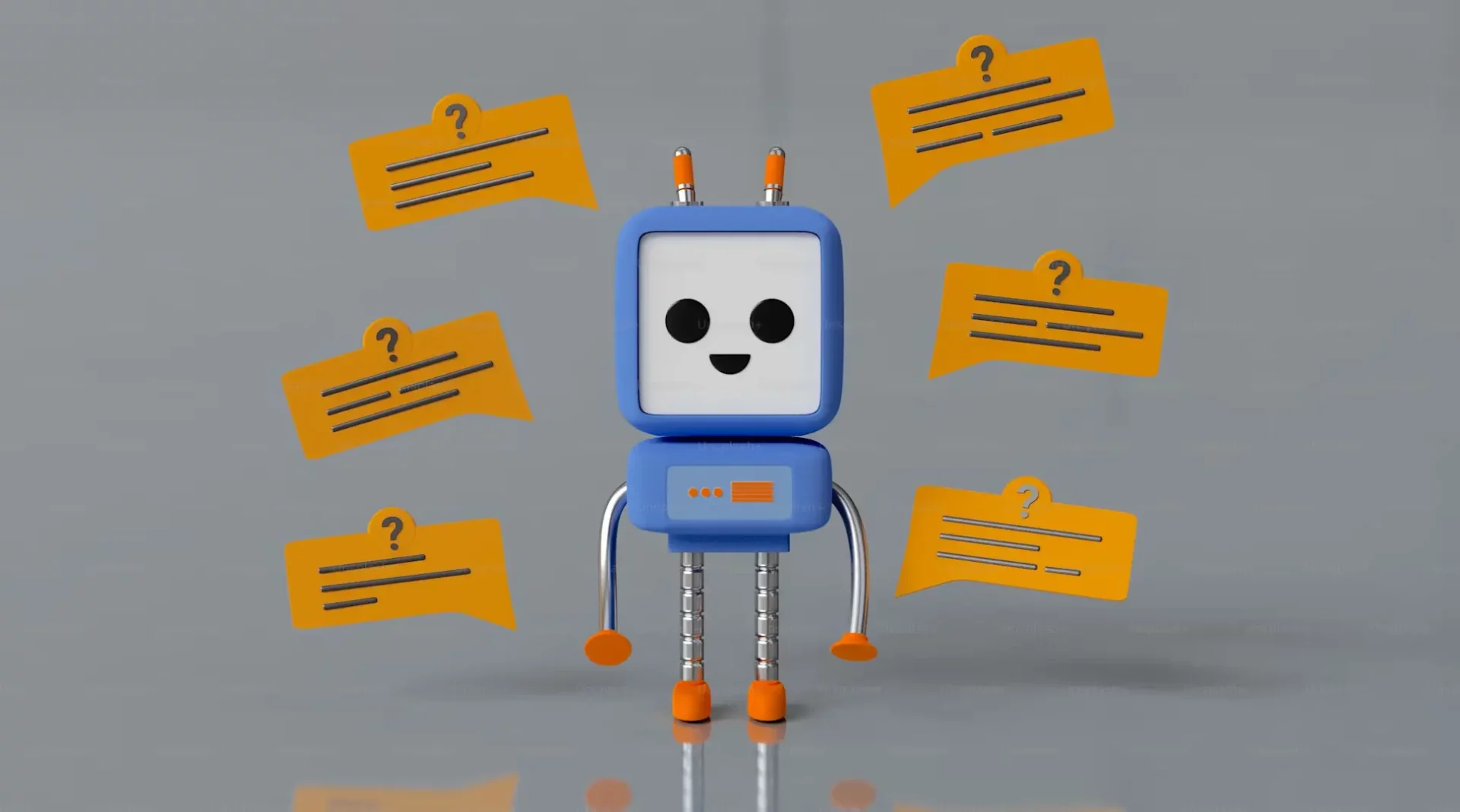 a robot surrounded by 6 message icons