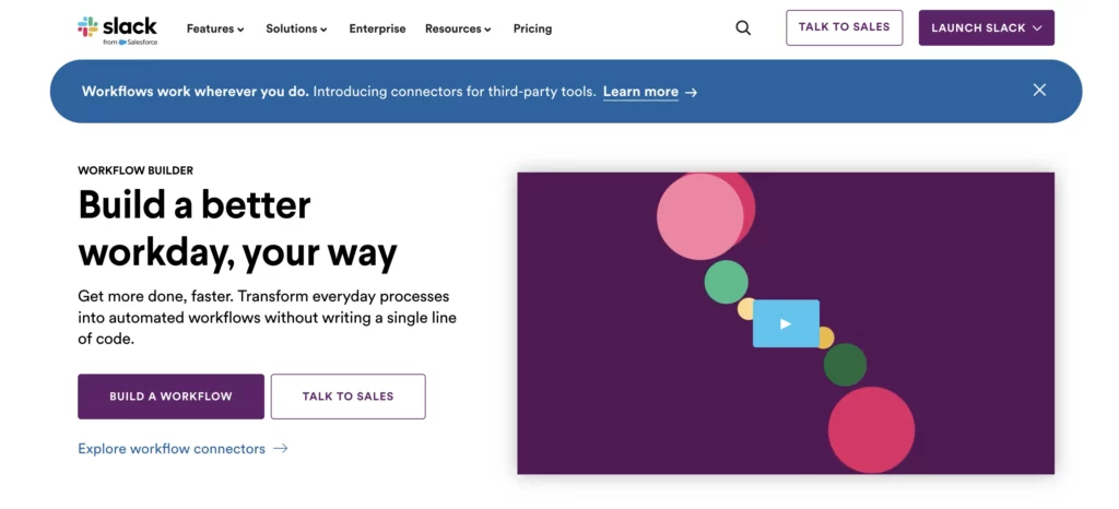 Homepage of slack workflow