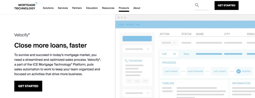 Homepage of Velocify