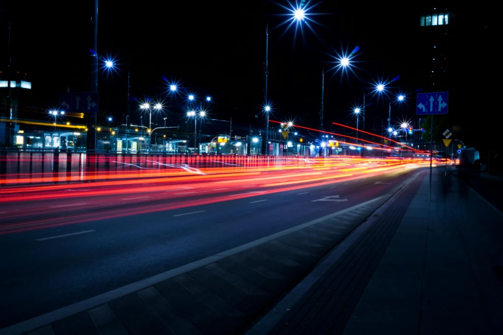 Neon laser lights at night representing speed