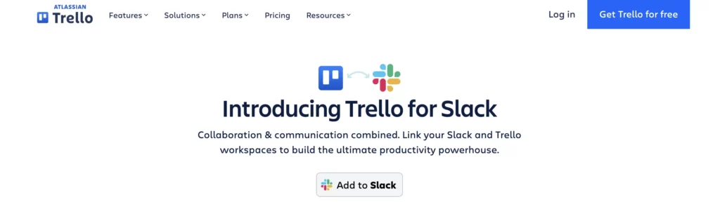 homepage of trello and slack integration