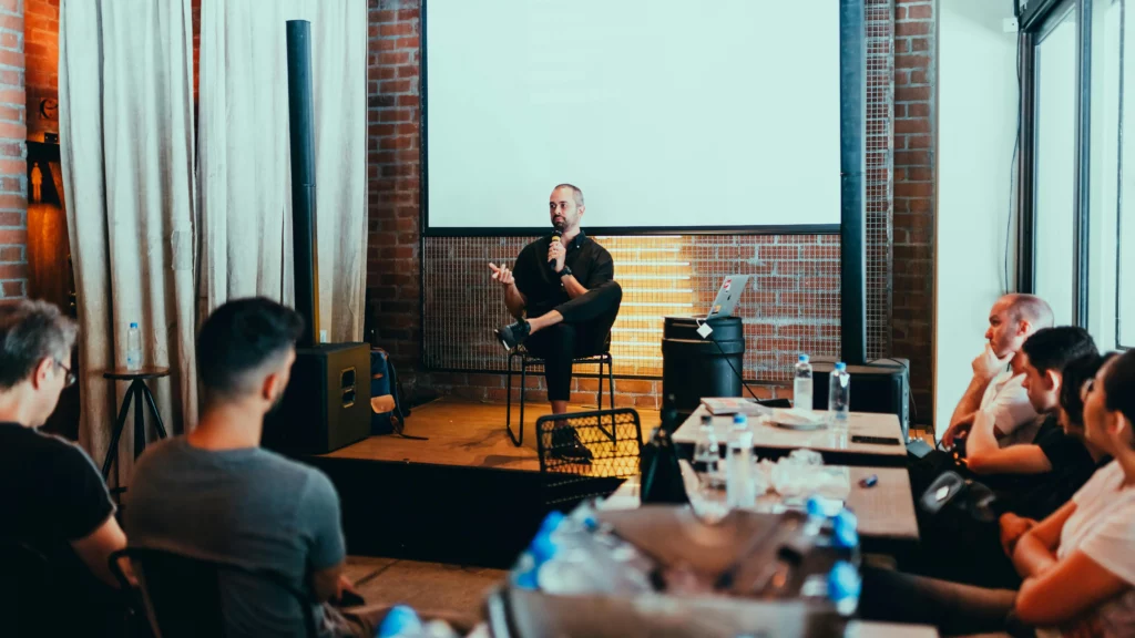 guest giving a lecture to the audience