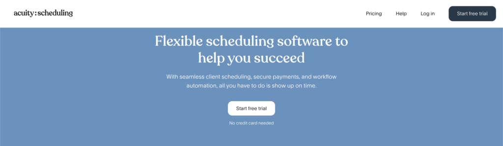 Homepage of Acuity Scheduling