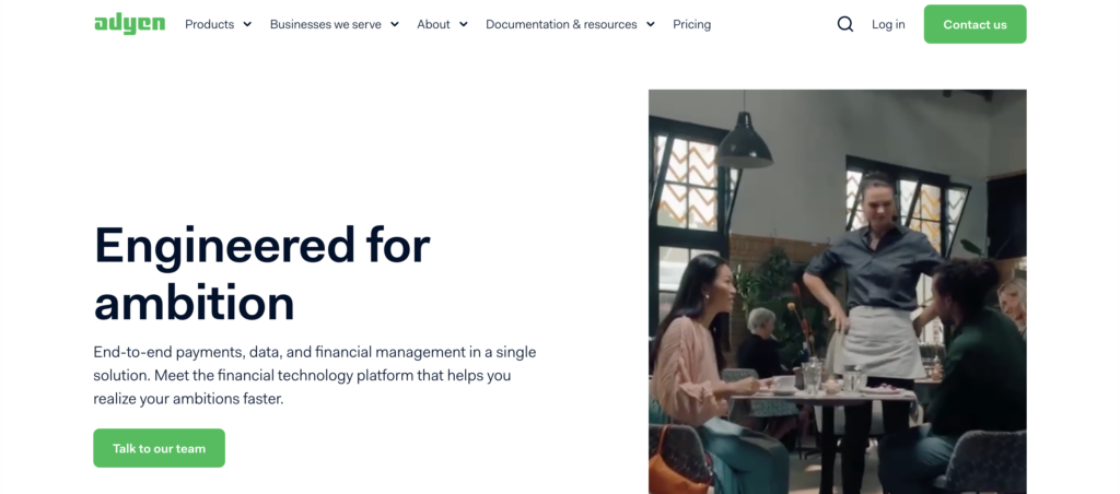 Homepage of Adyen