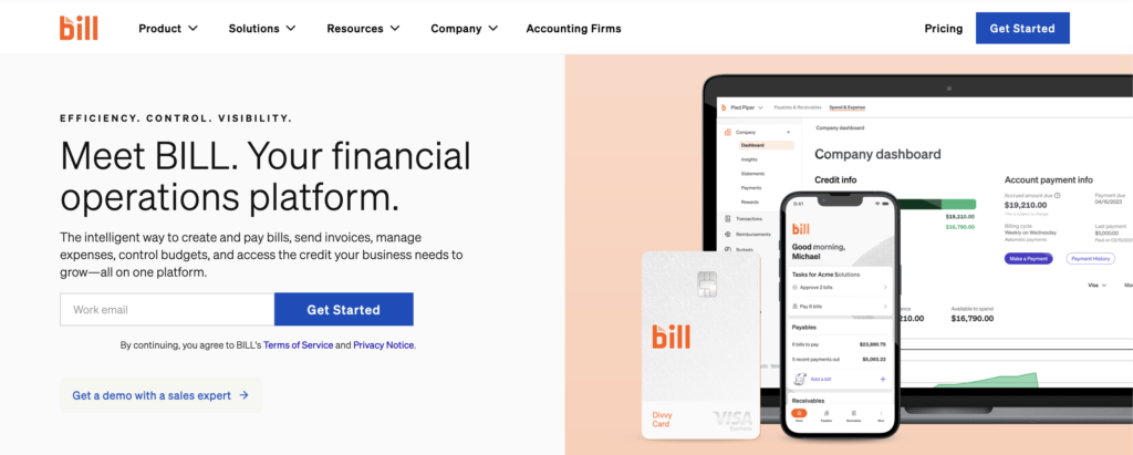 Homepage of Bill.com