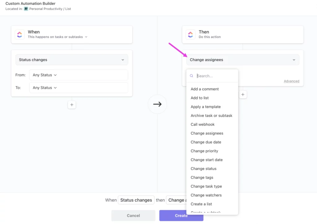 ClickUp Custom Field Automation window