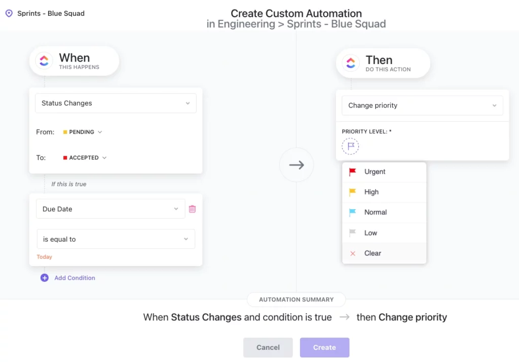 ClickUp Due Date automation window