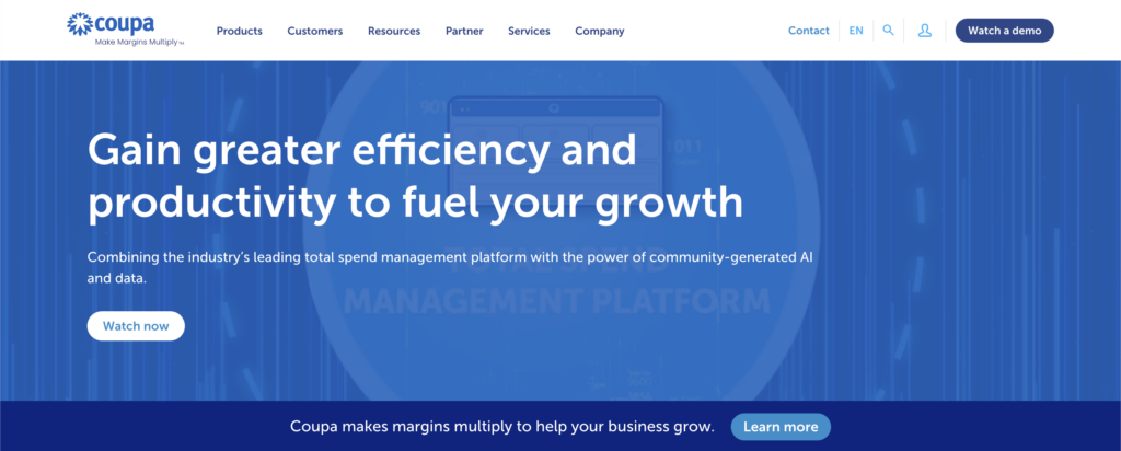 Homepage of Coupa