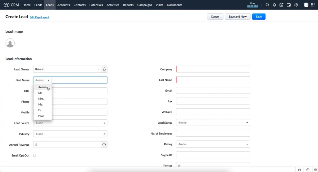 Dashboard of Zoho CRM