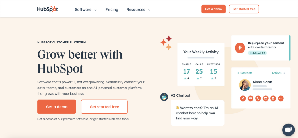 Homepage of HubSpot