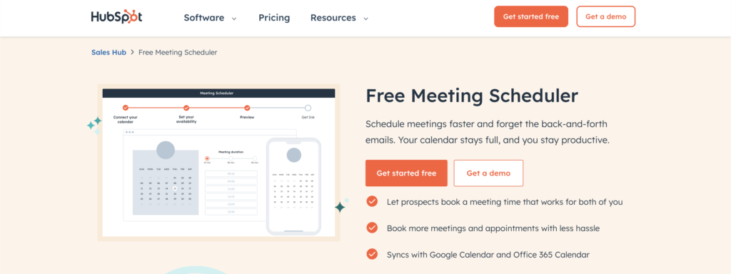 Homepage of Hubspot Meetings