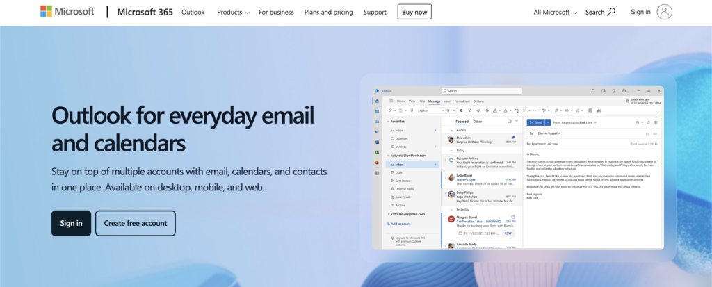  Homepage of Microsoft Outlook