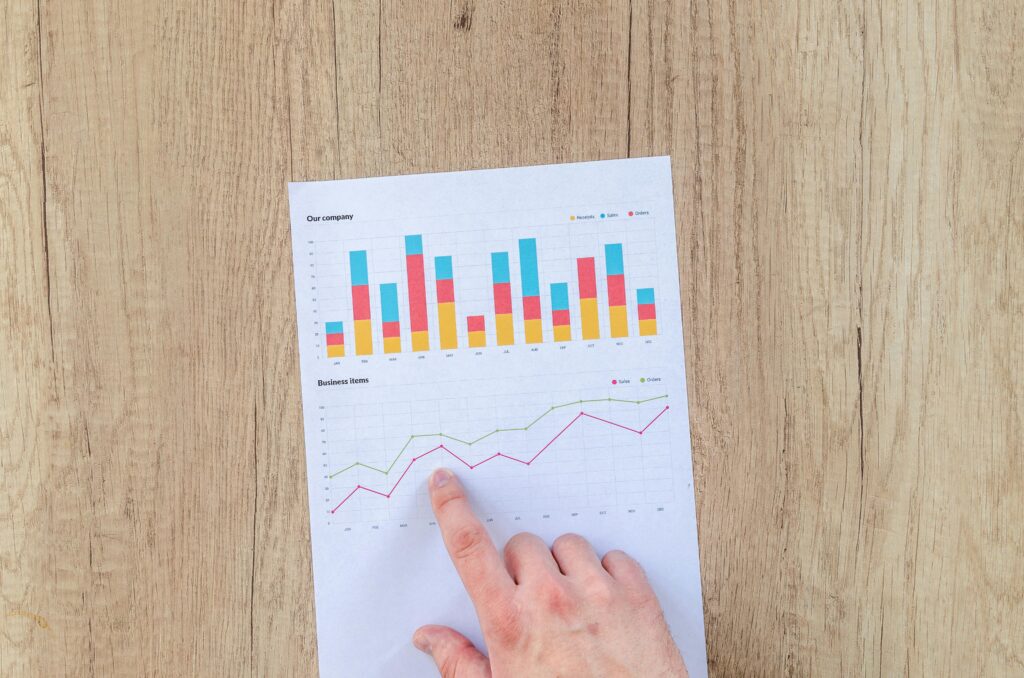 Finger pointing upward graph and bar graph