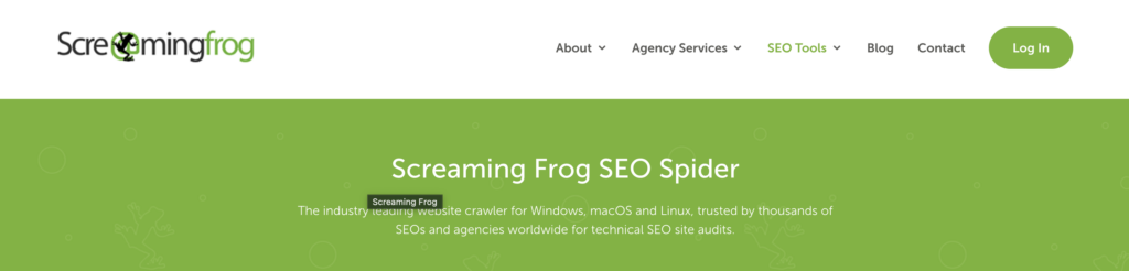 Homepage of Screaming Frog SEO Spider