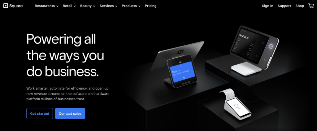 Homepage of Square